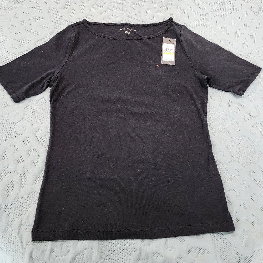 NWT Tommy Hilfiger navy blue elbow length  shirt